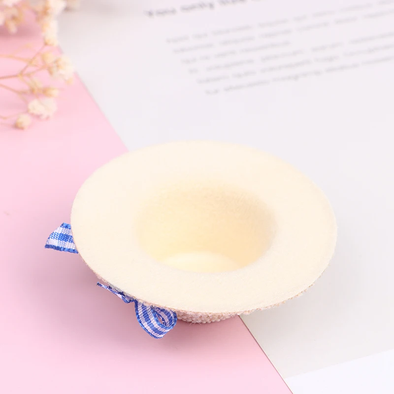 New 2Pcs Miniature Straw Hat Mini Doll Flocking Bow Hat Doll House Ornament Hand Weaved Dollhouse Accessories ID 3CM OD 6CM