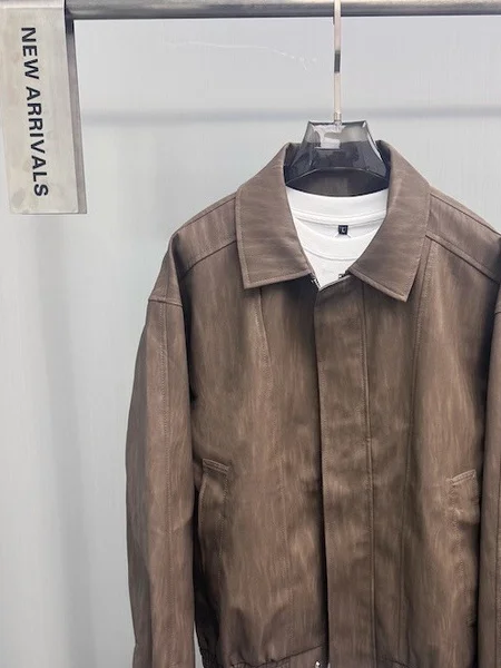 

Faionable Men's Stand Collar Jaet PU Leather Coat Autumn Winter New Sle Versatile Casual Fit Stand Sve Length