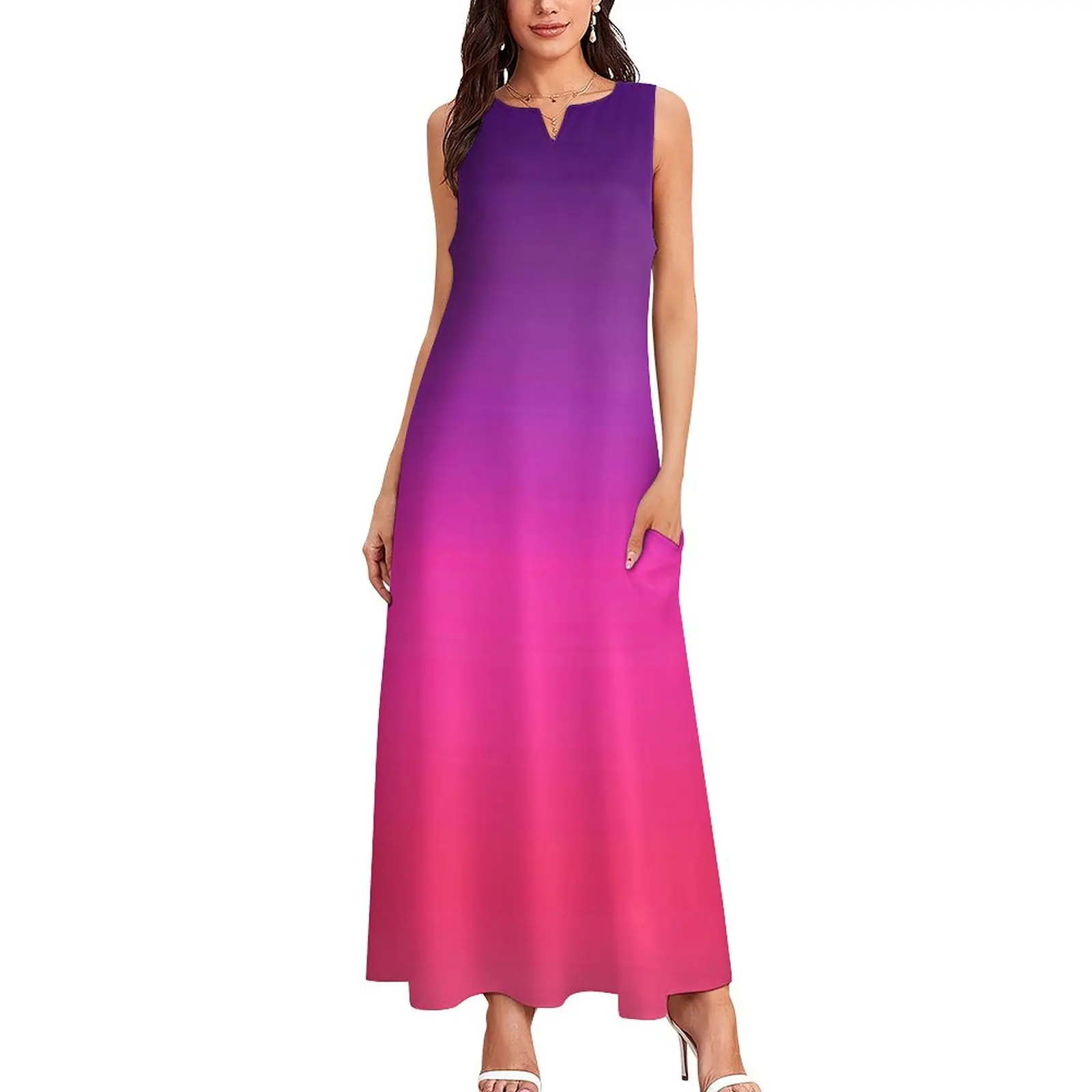 Ombre Abstract Dress Summer Neon Purple And Pink Aesthetic Boho Beach Long Dresses Ladies Cute Maxi Dress Birthday Present