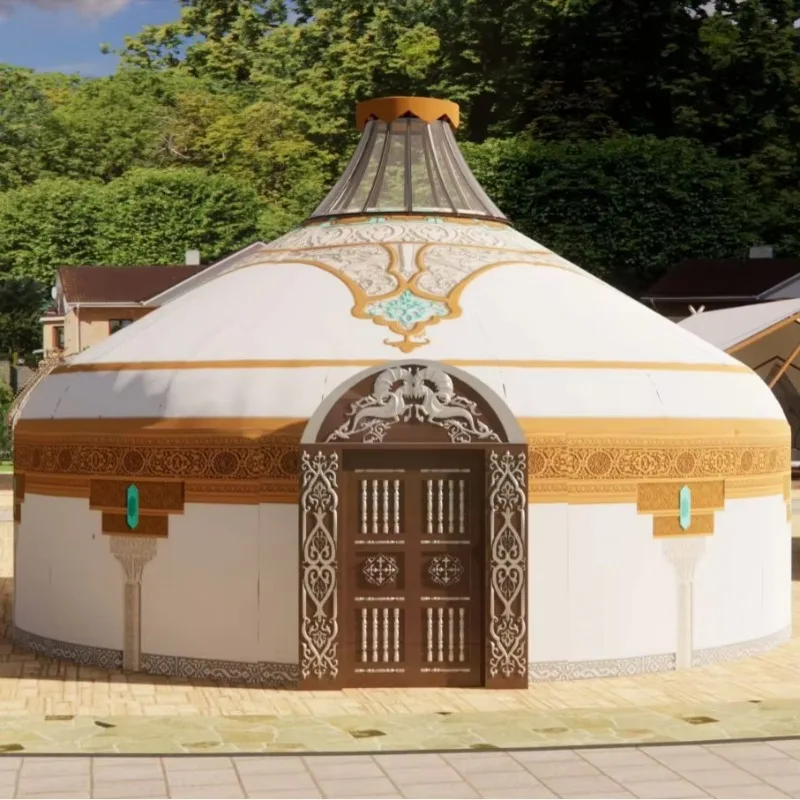YTYIN Large Outdoor Luxury Mongolian Yurt Tent Waterproof Thickened Oxford Canvas Warm Windproof Rainproof PVC Portable Catering