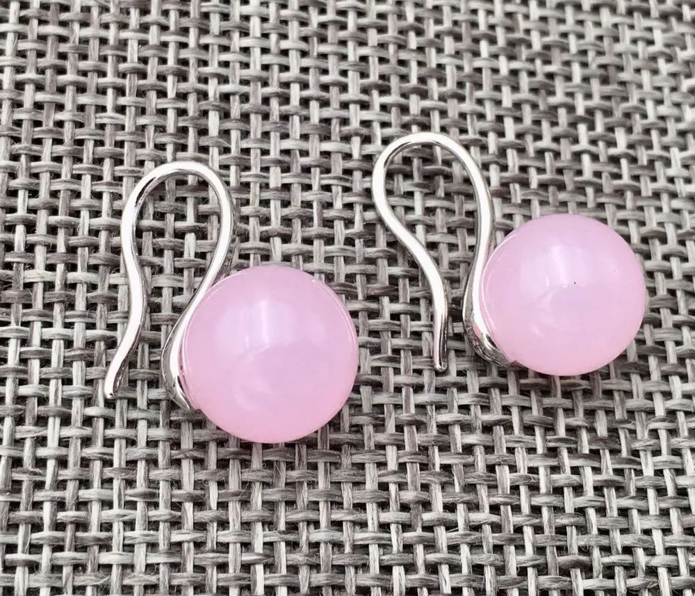 

Fashion Natural 10mm Pink Jade Round Beads Silver Hook Earrings