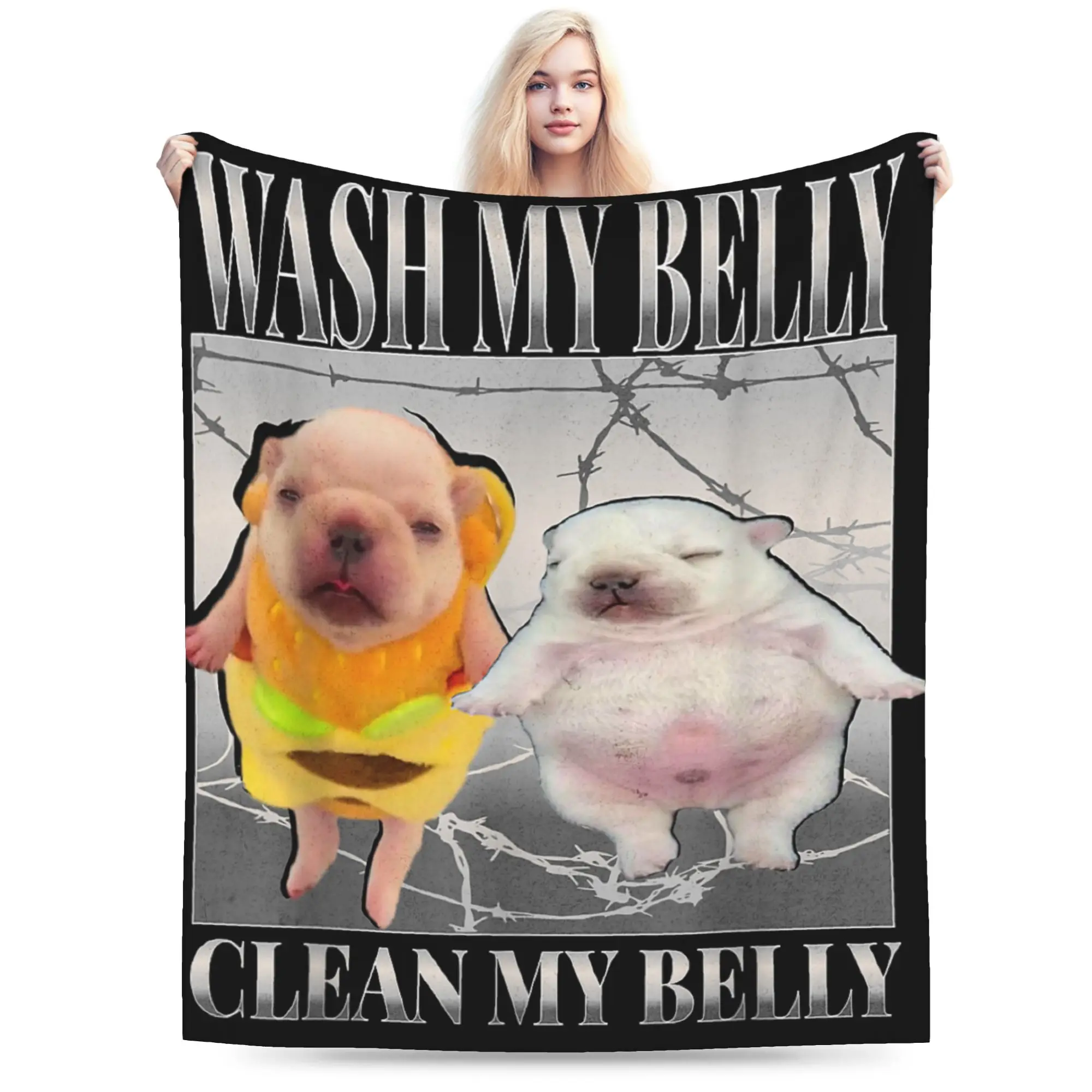 Funny pibble Meme wash My Belly Clean My Belly Meme Flannel Blankets  Warm Soft Throw Blanket for Bedspread Sofa Bed Cover