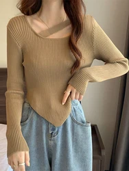 Women Irregular Halter O-neck Sweaters Korean Slim Knitted Pullovers Warm chic Solid Jumper Female Casual Sweater Jersey Tops