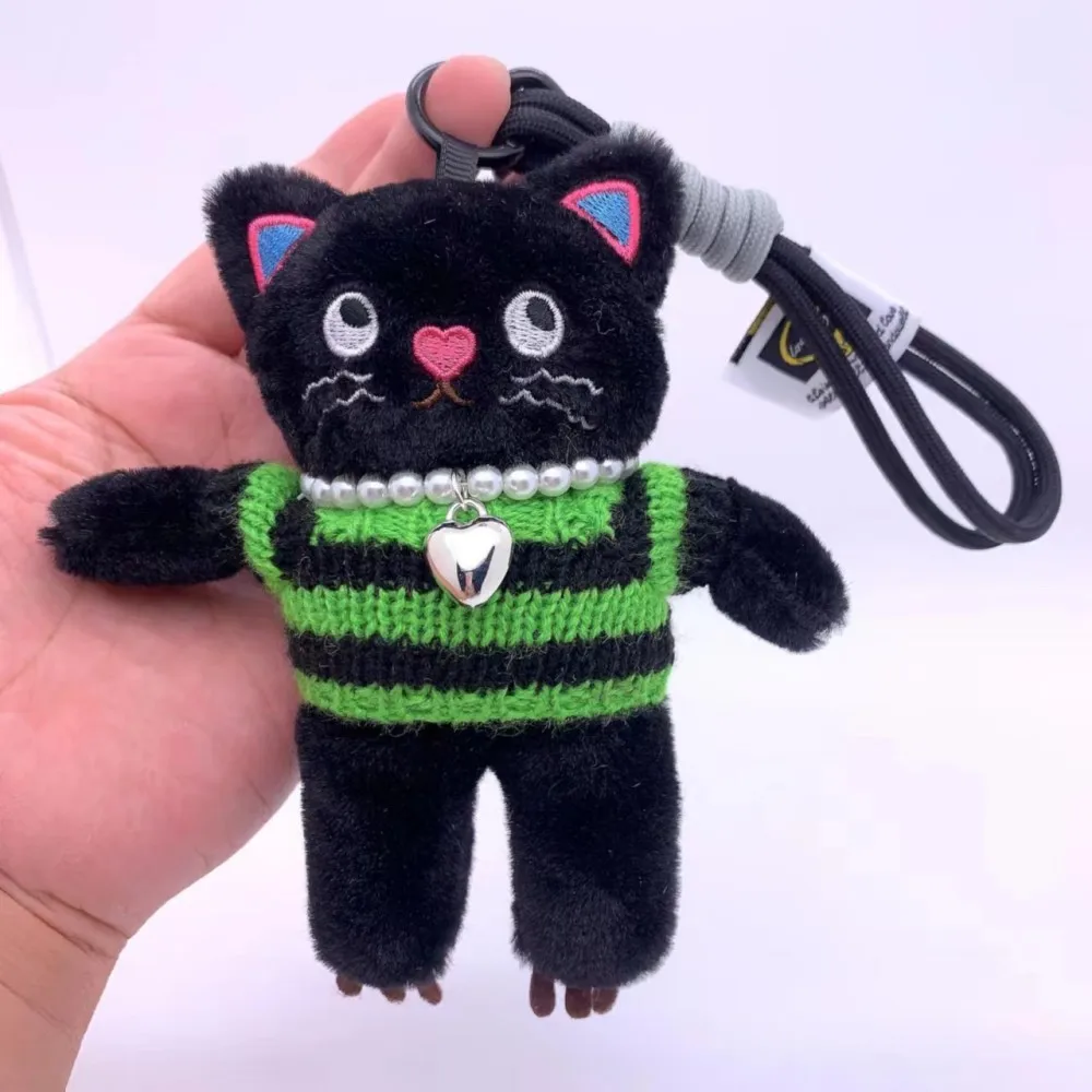 15cm Pink Cat Plush Toy Keychain Cute Black Cat Pendant Soft Animals Keyring Car Key Buckle Accessories Girl women Bag Hanging