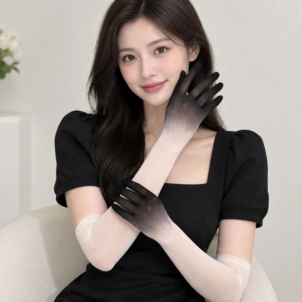 Ultra-thin Gradient Color Gloves Elbow Sheer Tulle Sunscreen Mittens Gauze Sun Protection Mesh Full Finger Gloves