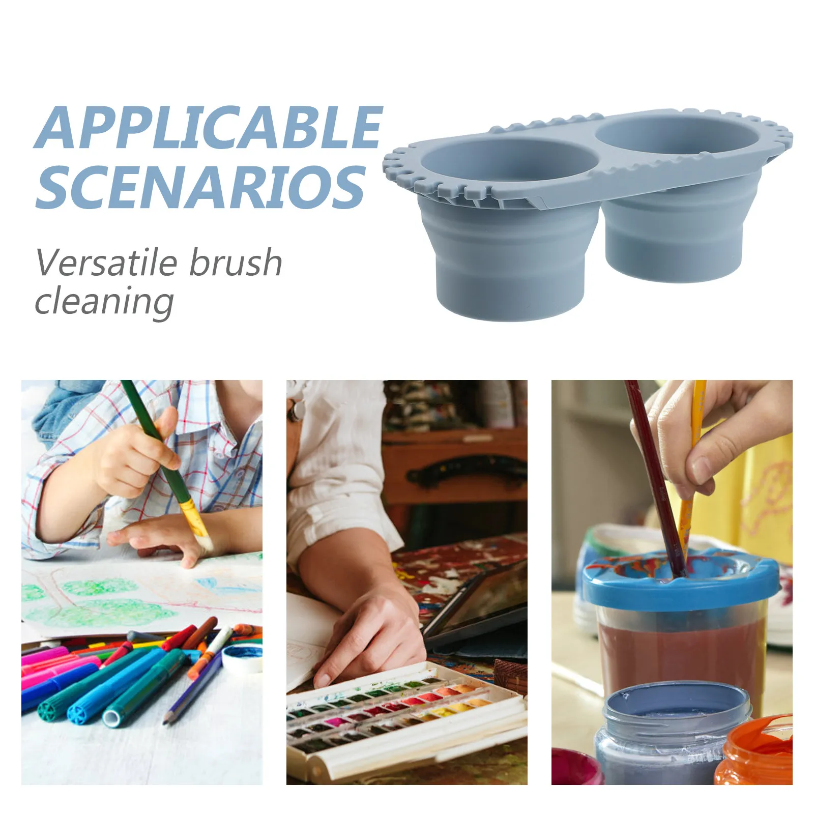 Foldable Silicone Paint Brush Cleaner Cup Dual Collapsible Basin Portable Artist Watercolor Acrylic Oil Painting Bucket