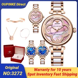 OUPINKE Elegant Watch for Ladies Lucky Grass Diamond Watch Ceramic Stainless steel Strap Waterproof Women's Watches Set Gift NEW