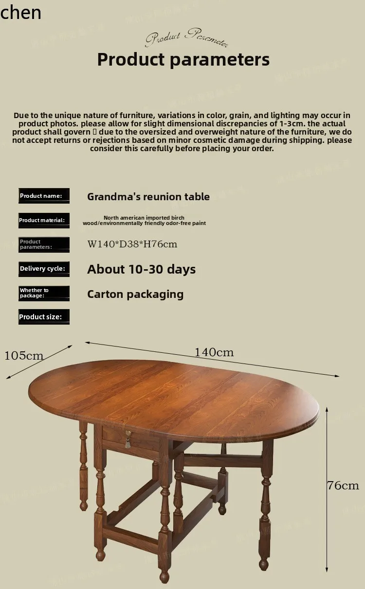 HT Grandma's Home Reunion Table Folding Table Vintage Wooden Oval Coffee Shop Table