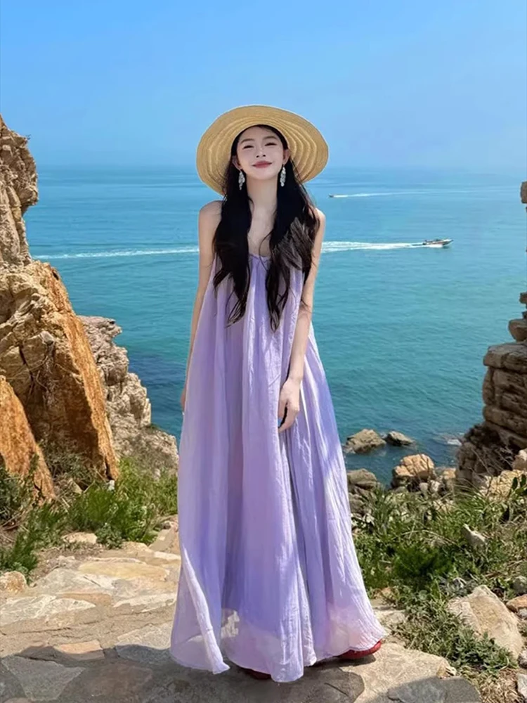 

Шикарное элегантное платье без рукавов без бретелек с разрезом, пляжное женское летнее платье трапециевидной формы для отдыха и вечеринки