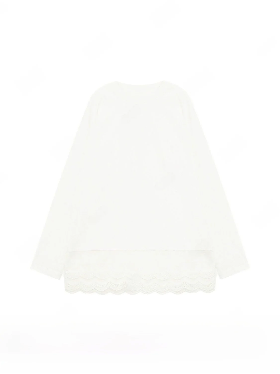 

Faionable White Lace Long Sve T-irt Versatile Spring Commute Sle Cotton Classic Pattern Women's round Ne Top