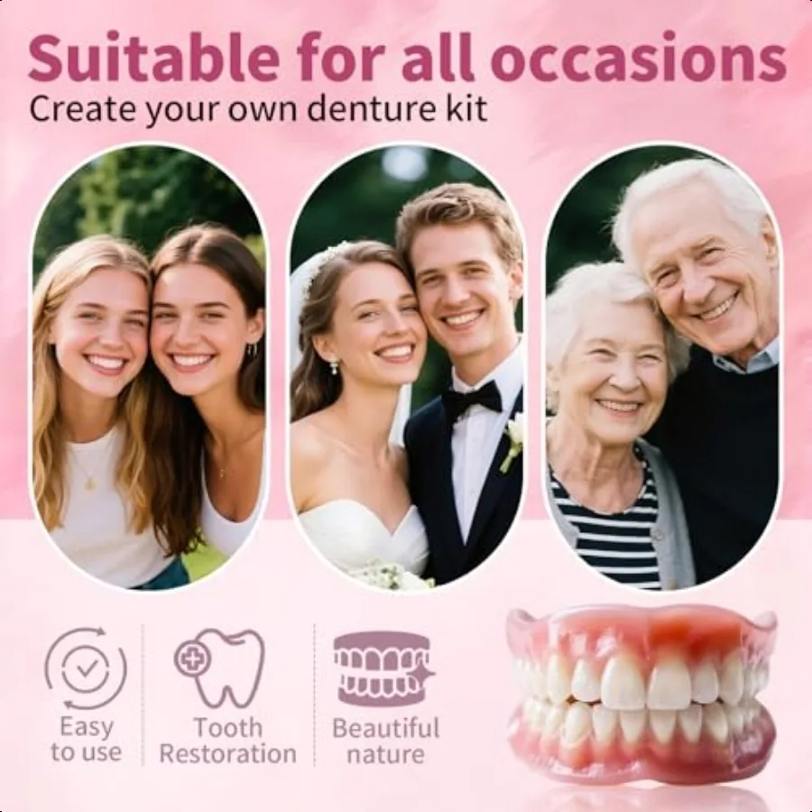 Dentadura postiza, juego completo de dientes postizos superiores e inferiores para Imp Smile, Kit de bricolaje, reparación de dientes postizos fácil y práctica, Missin