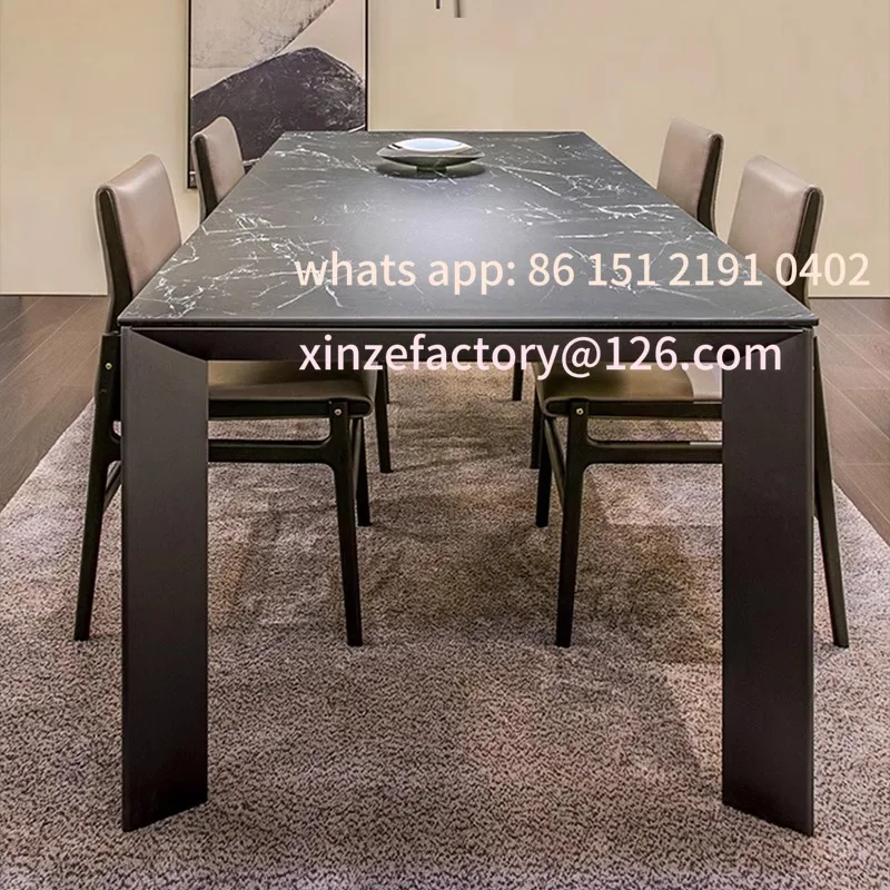 

Customizable Black Stainless Steel Slate Dining Table