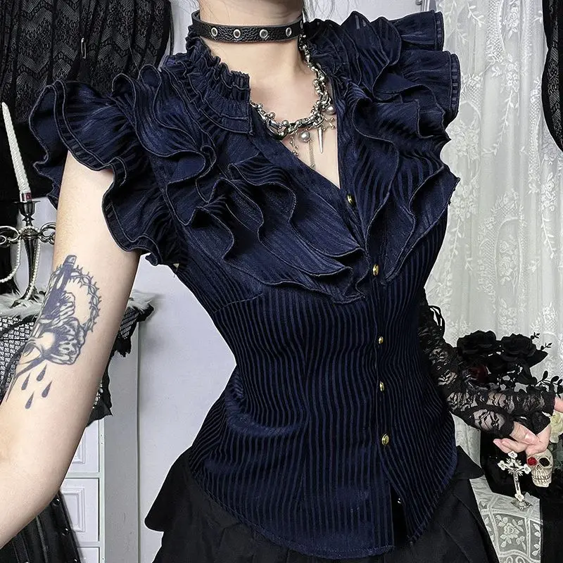 

Onalippa 2025 DarkLooks Gothic Style Medieval Ruffled Shirt Women Abi Spicy Girl Slim Fit Slimming Blouse Top