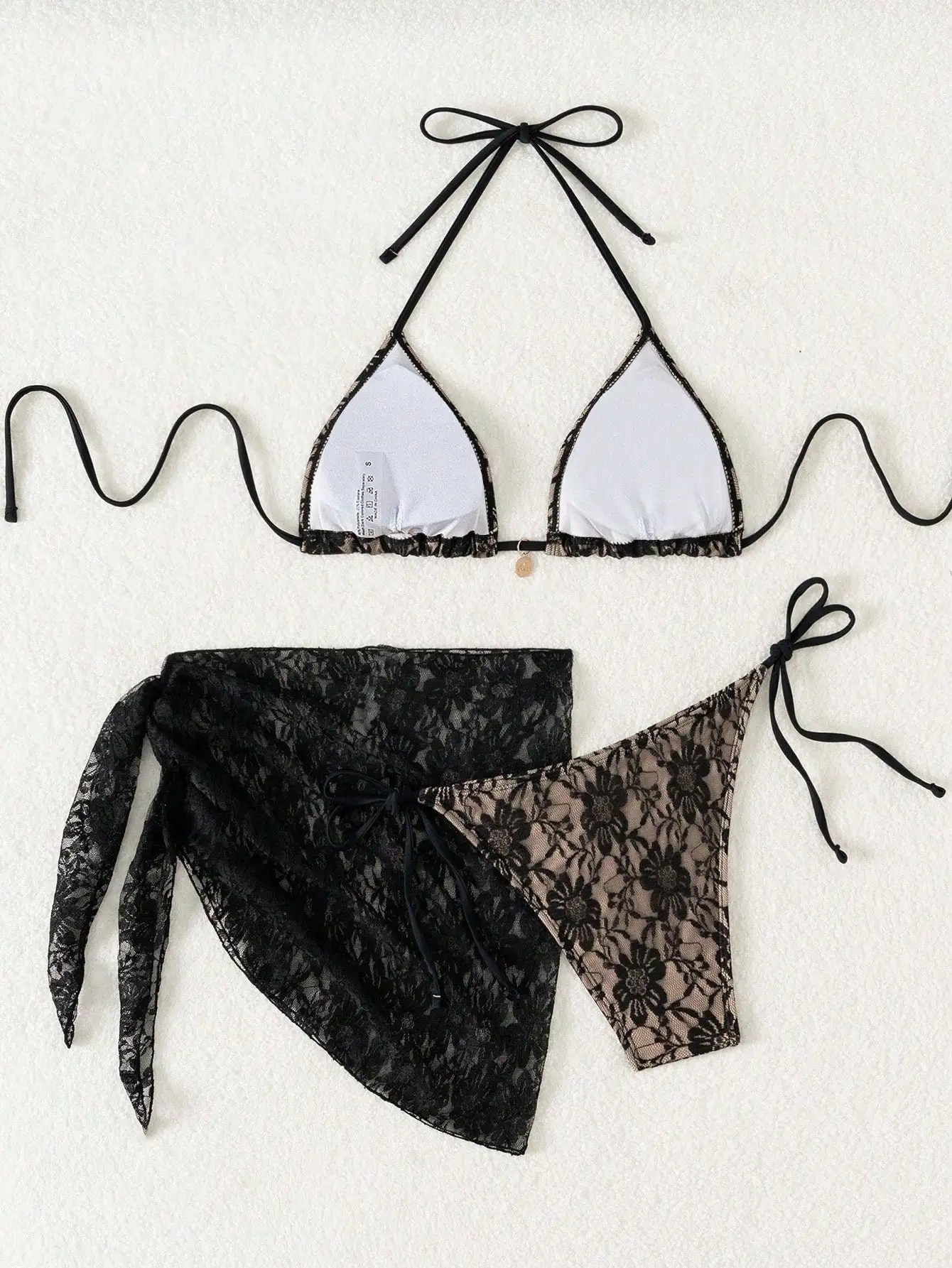 

3 Piece Women Lace Bikini Set With Skirt Cover Beach Swimwear