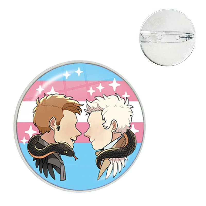 Best Friends Good Omens Cartoon Brooch Pins Badge Glass Gems Metal Pin For Clothes Hat Accessories