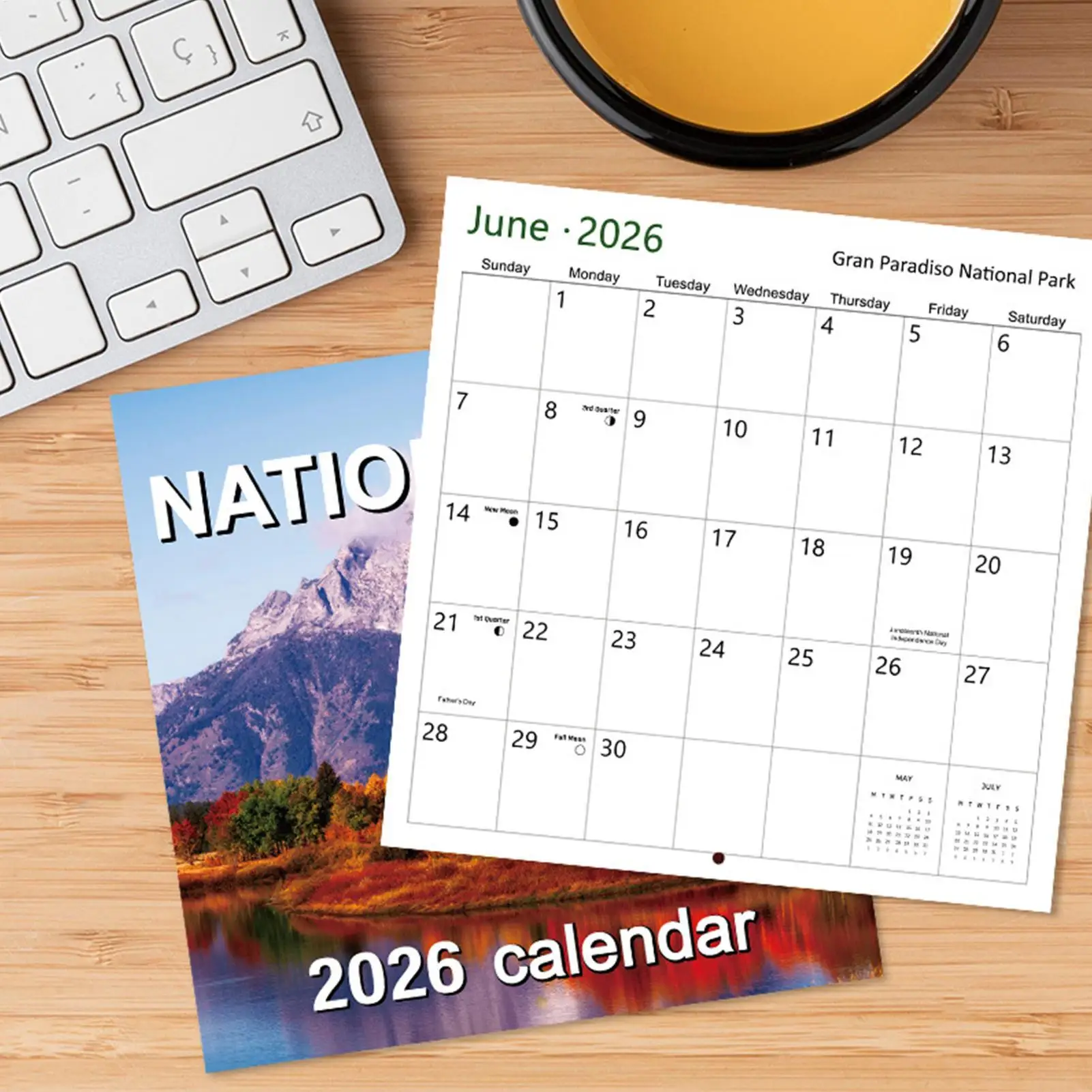 

Календарь национального парка на 2026 год, ежемесячный настенный календарь, Jan-Dec, плотная бумага, домашний декор, ежегодный планировщик с линейными блоками для офисов