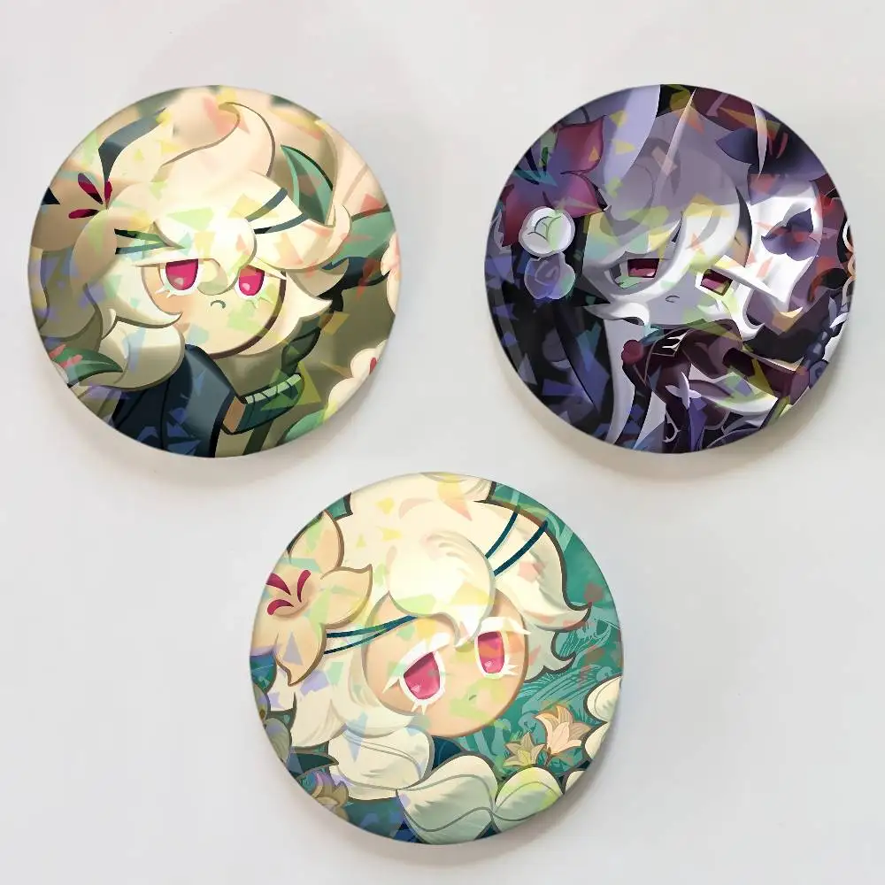 White Lily C-Cookie Run Kingdom Laser Button Pins Backpack Clothing Decor Brooch Fiction Badge Jewelry Gifts