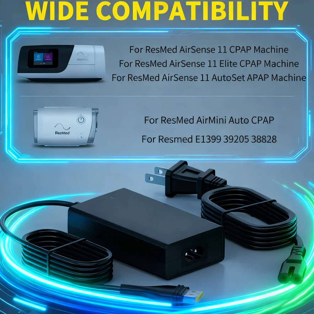 محول تيار متردد 65 وات 24 فولت لـ ResMed AirSense 11 - بديل PSU E1399 39205 38828، متوافق مع AirMini AutoSet Elite، CPAP Power