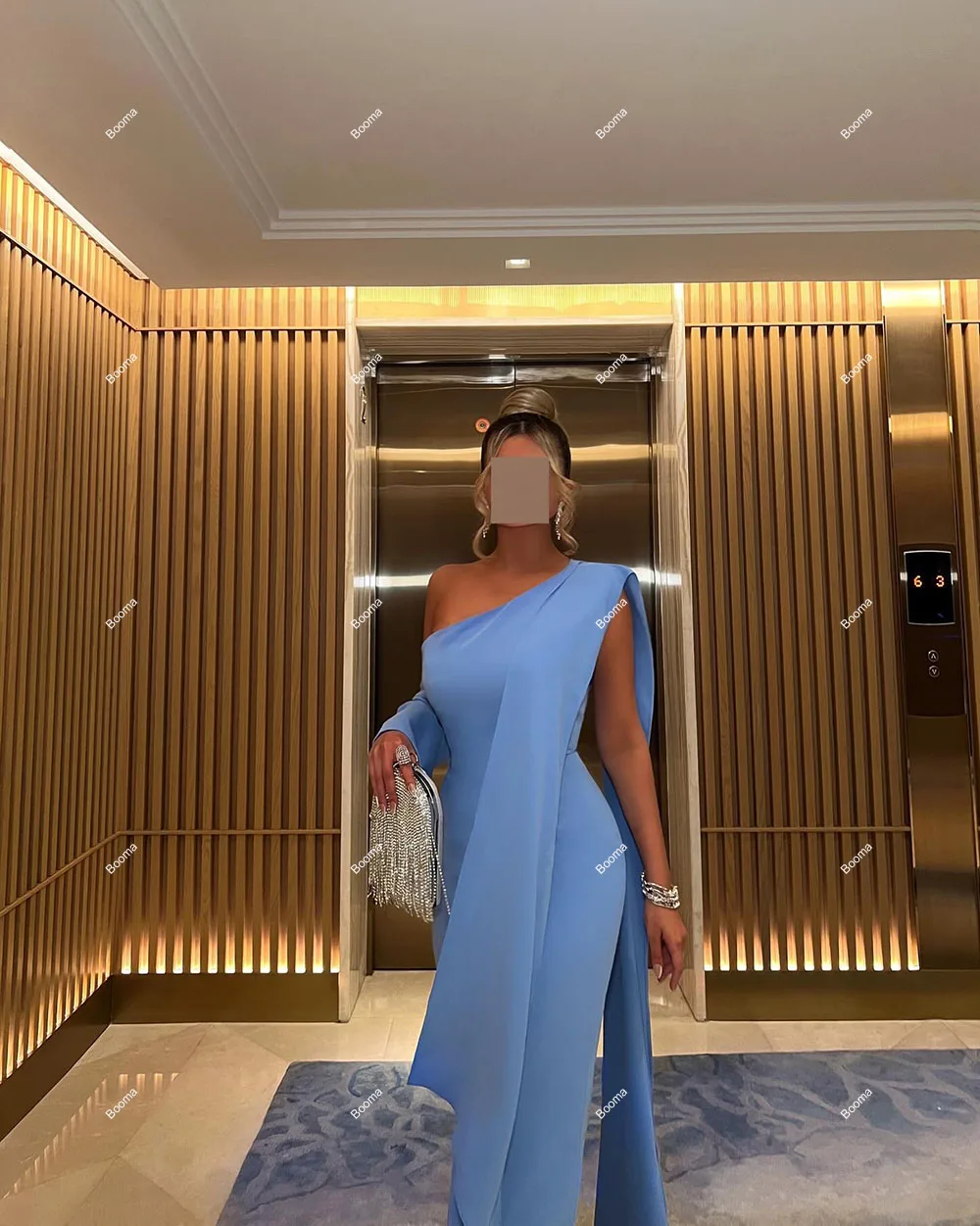 Booma Blue Generous Mermaid Evening Dresses One Shoulder Draped Long Formal Party Gowns for Women Saudi Prom Dress Customized