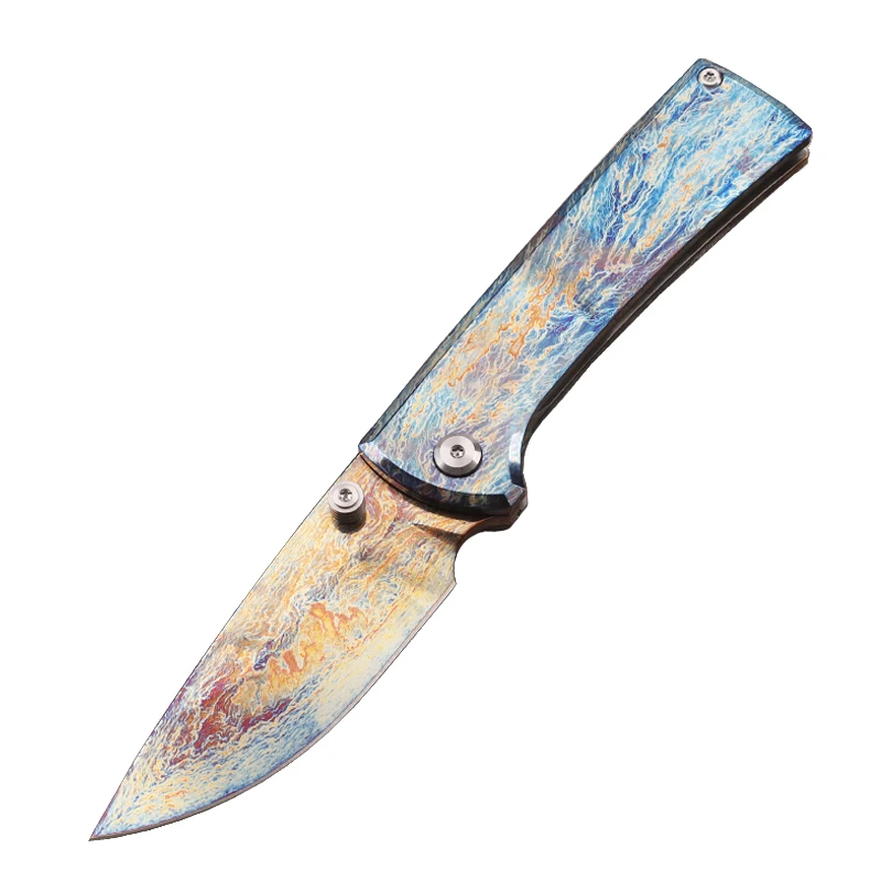 

New colored D2 steel plate oil slick anodized handle titanium handle outdoor survival camping pocket fishing EDC cutter