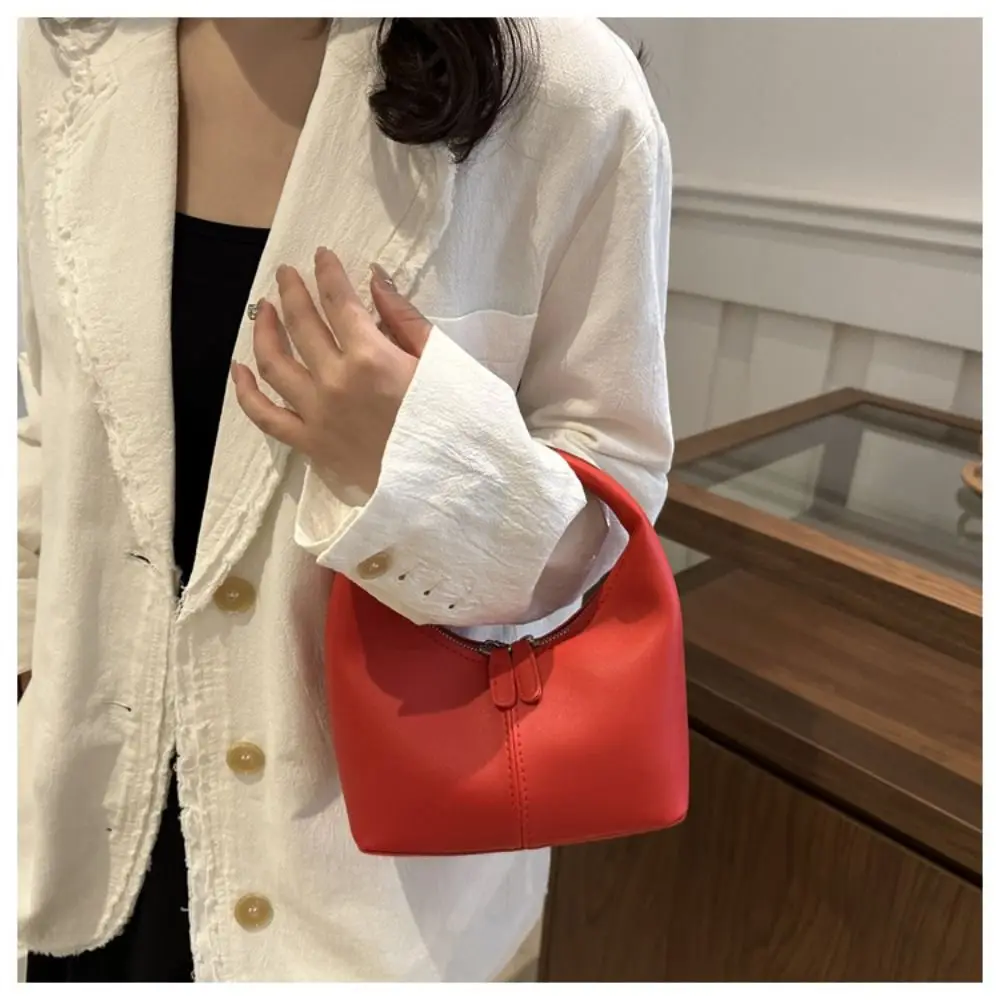 Portable Pu Pu Leather Handbag Candy Color Small Bag Underarm Bag Fashionable Purse Crescent Bag Girls