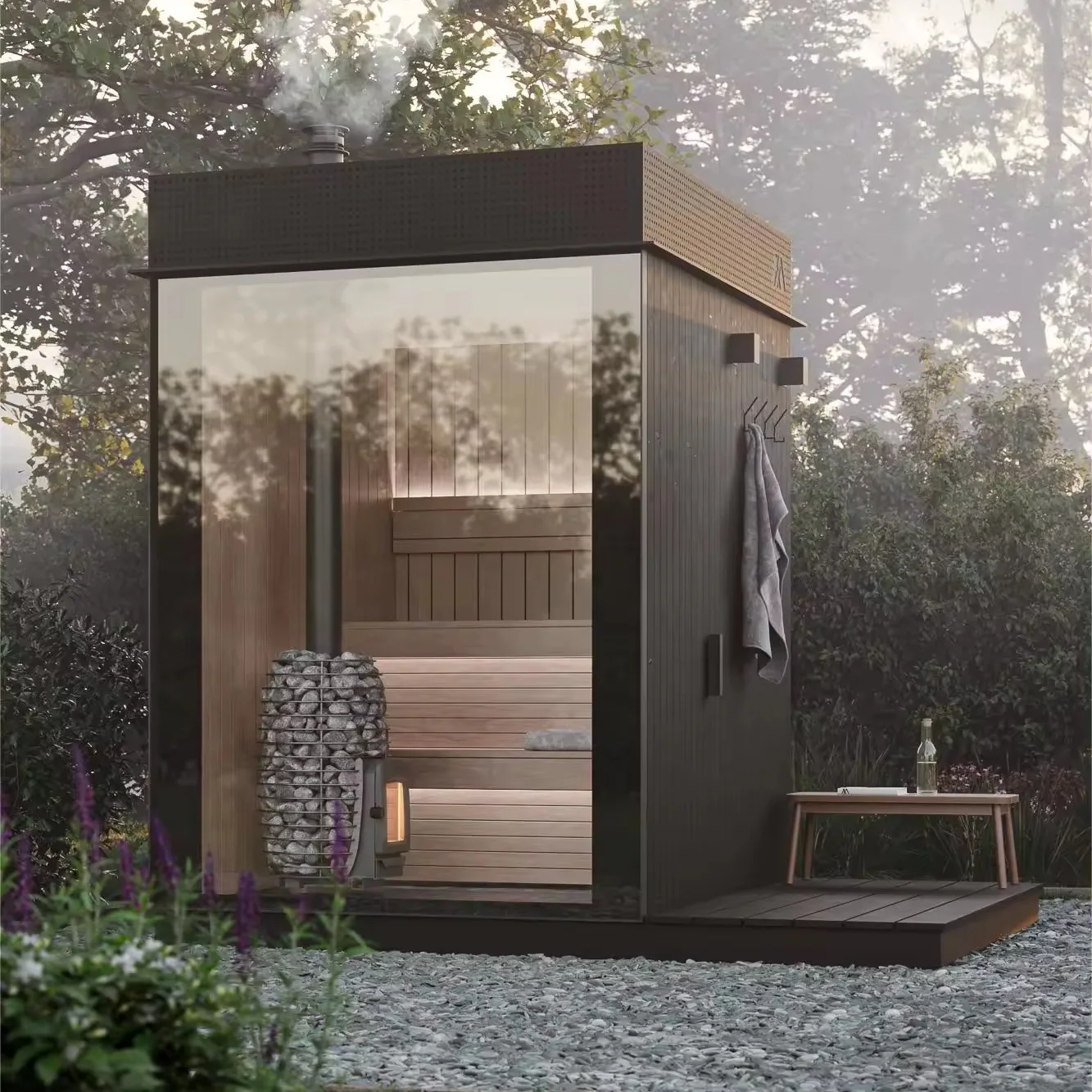 High-end cedar wet sauna cabin with Javia sauna heater