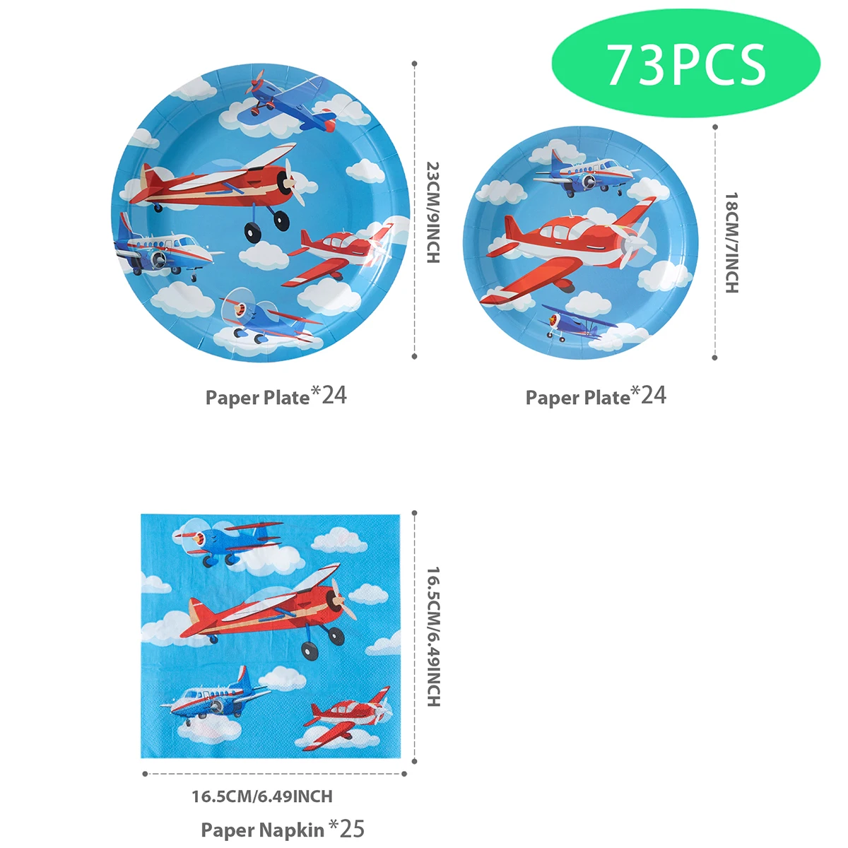 73pcs/set Disposable Tableware Party Dish Plates Birthday Party Decoration Supplies Aircraft Theme Disposable Tableware Plates - view 2