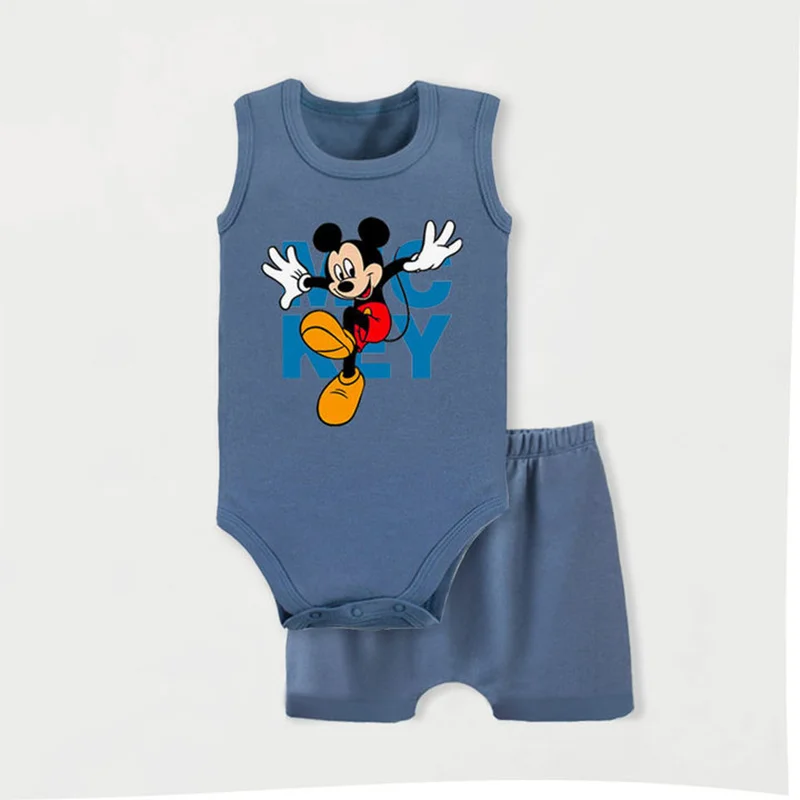 

2Pcs Summer Mickey Mouse Baby Boy Clothes Cute Minnie Mouse Printed Bodysuit + Shorts Newborn Girl Clothes Set