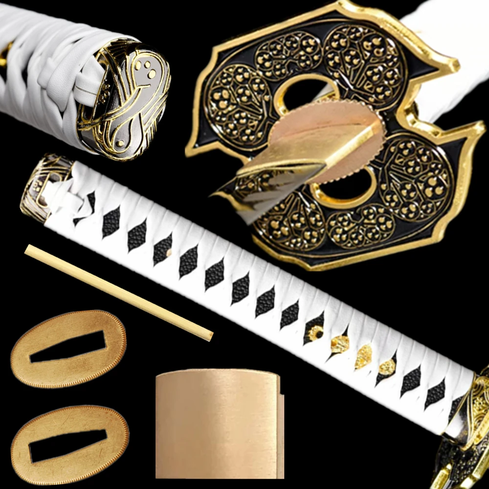 

Unique White leather Handle Alloy Tsuba Fuchi Menuki Kashira KOIJICHI KOIJIRI Fittings For Japanese Officer Sword Samurai Katana