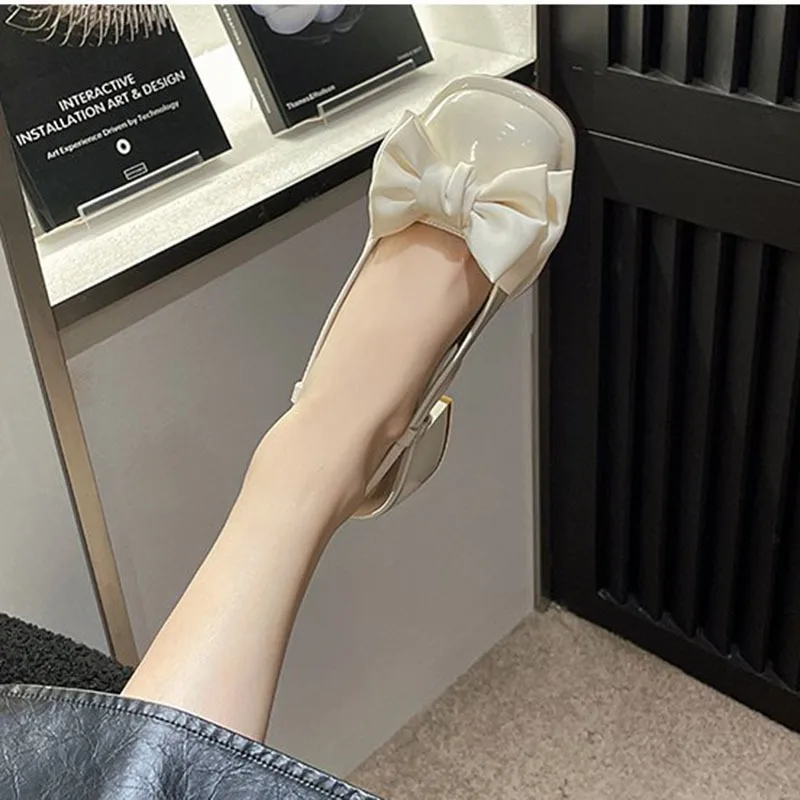 Fashion Heeled Sandals for Women Black Pink Women's New Shallow Bow Women's Shoes Thick Mid Heel Cool Sandals Sandalias De Mujer
