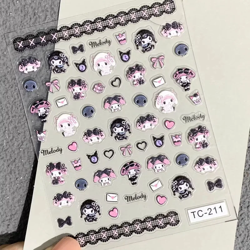 

Sanrio Kuromi Dark Series наклейка для дизайна ногтей милая трехмерная рельефная наклейка для ногтей Diy чехол для мобильного телефона девушка награда почта