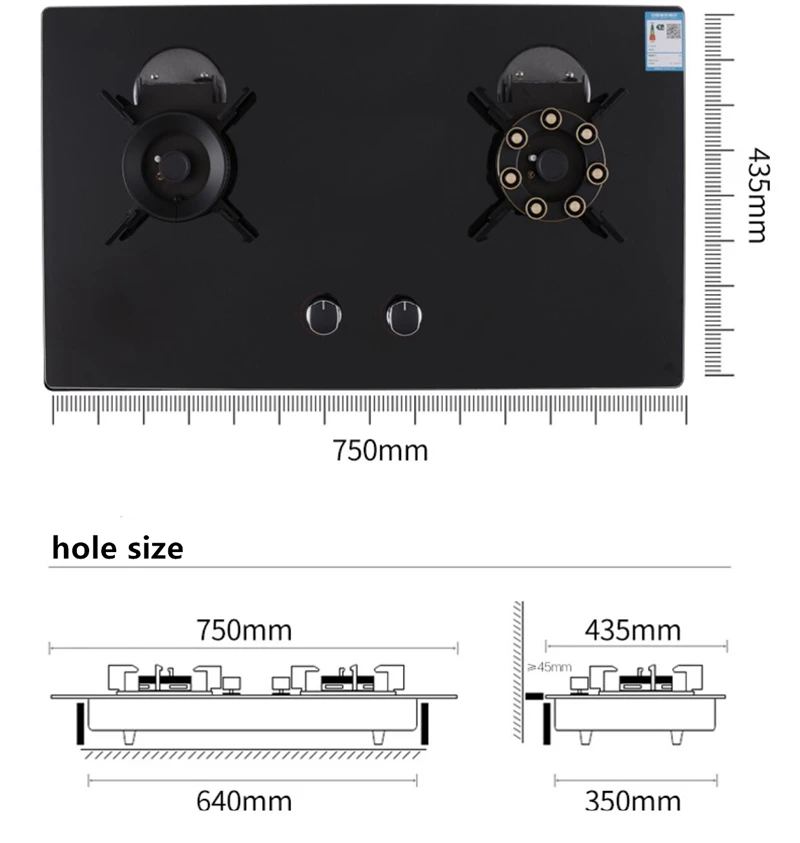 CE Embedded Type 2 Burner Gas Stove  Tempered Glass Flameout Protection Gas Smart Cooktop for Kitchen and Restaurant