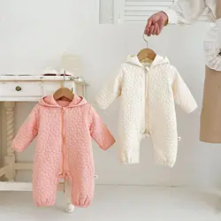 Autumn and winter bodysuits warm boys and girls baby quilted outer clothing newborn hooded Onepiece Fashion Baby Clothing