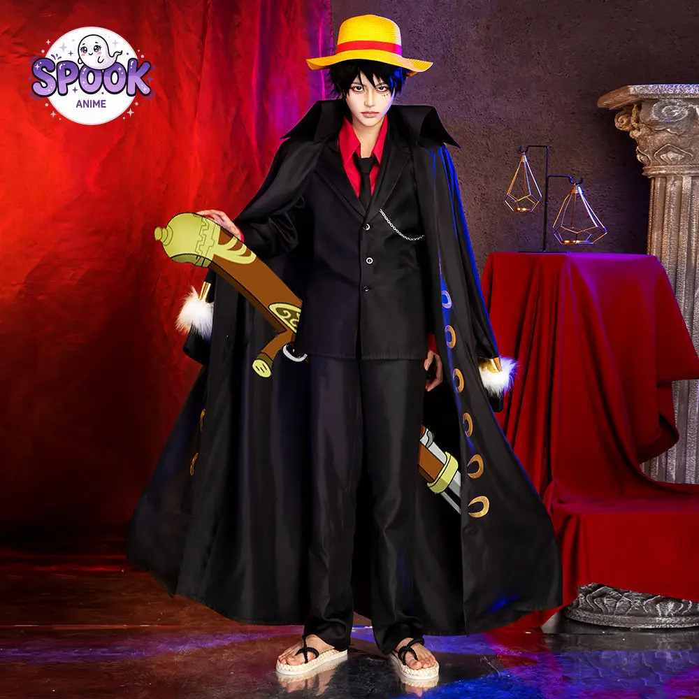 Black Gold Suit Cape Luffy Cosplay OP Anime Role Play Full Set Uniform for Men Halloween Comic Con Party - view 2