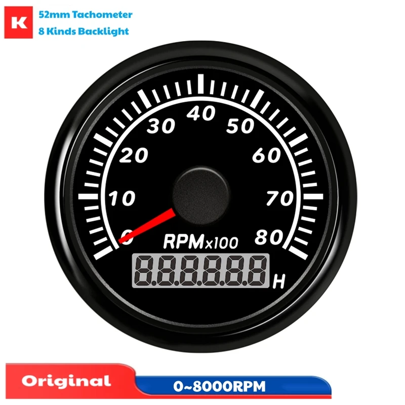 

Новое поступление, тахометры 52 мм, указатель 0-8000 об/мин, счетчики Rev с часами и 8 видами подсветки для авто, лодки, мотоцикла, грузовика