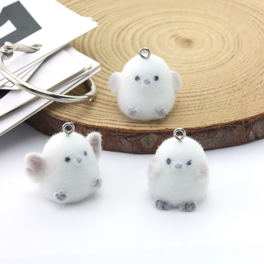 18pcs 3D Flocking Resin Birdie Charms Animal Plush Dolls Pendant Accessories for Keychain Earrings Making DIY Jewelry Adornment