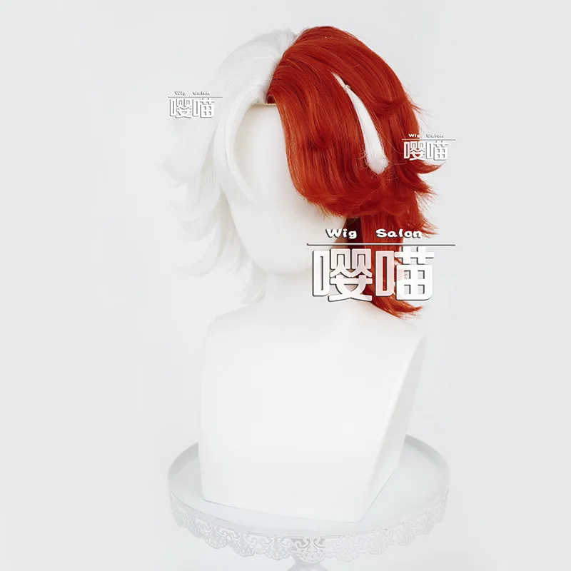 Game Identity Ⅴ Fire investigator Ling Hu Synthetic Hair Halloween Party +Free Wig Cap White Red Hair-Beating Top Anime Wig