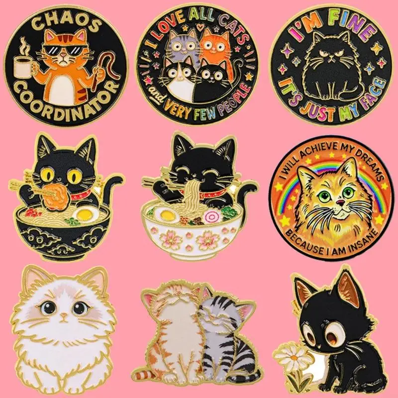 195C Feline Accessory Brooch Zinc Alloy Gold-Tone Jewelry for Sweater Scarf Hat and Bag Accent with Enamel Finish