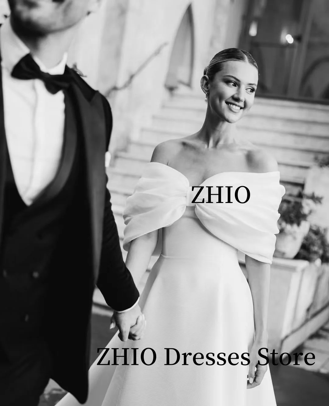 ZHIO Bow robe De mariée a-ligne hors De l'épaule Royal Train longueur De plancher soie taffetas robe De mariée personnalisé robes De Novia