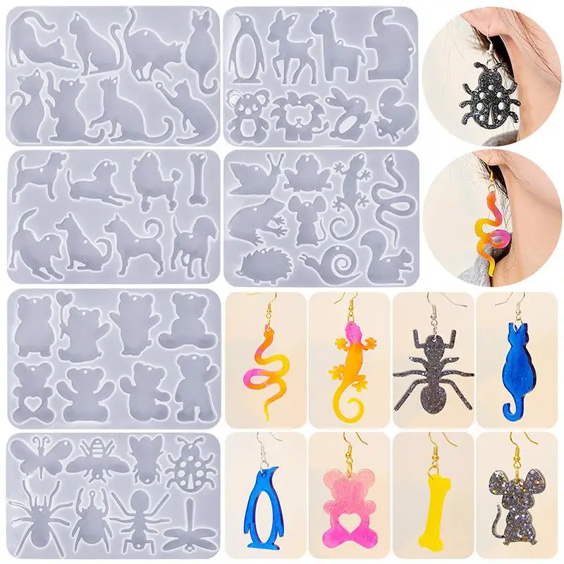 Animal Epoxy Resin Earring Mold DIY Crystal Mirror Earring Pendant Silicone Mould Spider Snake Shape Keychain Pendants