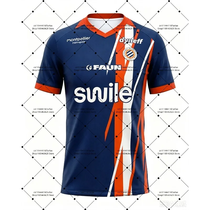 Image of 26-27 Montpellier HSC Heim- und Auswärtstrikot mit 3D-Digitaldruck, bequemes und atmungsaktives Sport-Freizeit-Oberteil