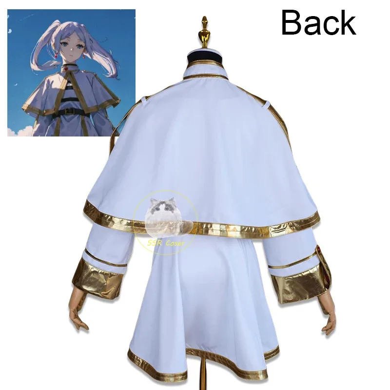 2025 anime traje uniforme frieren no funeral cosplay halloween natal fantasia bruxa branco elf-orelha feminino co