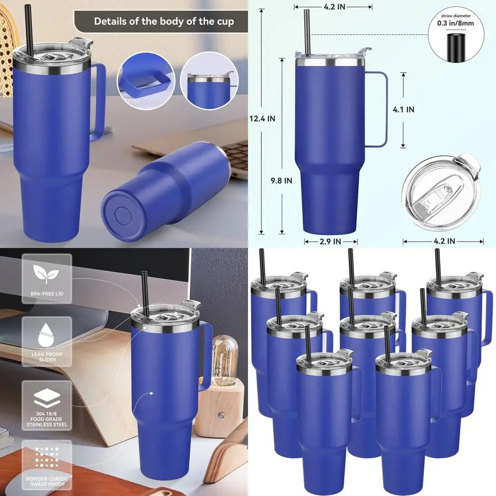 

Стакан из нержавеющей стали с вакуумной изоляцией на 40 унций и ручкой, многоразовая дорожная кружка с двойными стенками, бутылки для воды с порошковым покрытием - темный