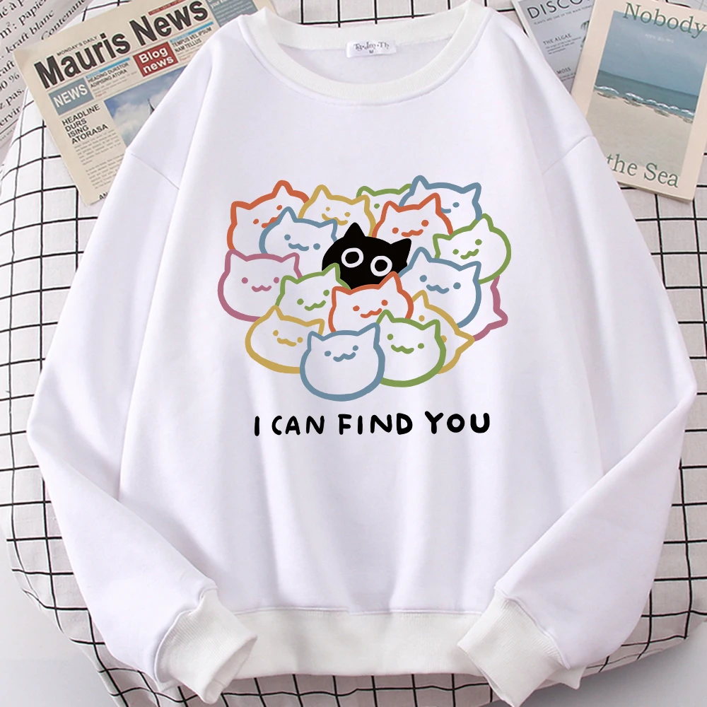 I Can Find You Fun Cat Cute Print Cartoons Men Women Hoodies Autumn Fashion Clothes O-Neck Hoodie Autumn Fleece Pullover