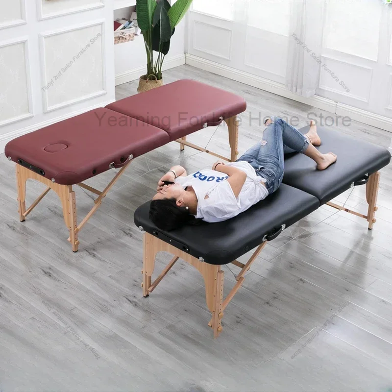 Cama de masaje plegable, cama de moxibustión de masaje portátil, cama de belleza para tatuaje, muebles comerciales flexibles iluminados de madera maciza