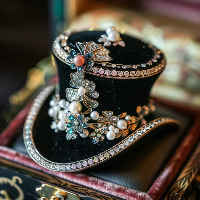 Ethnic Minority Exotic Top Hat Pearl Rhinestone Flat Top Hat Custom Festival Performance Headgear