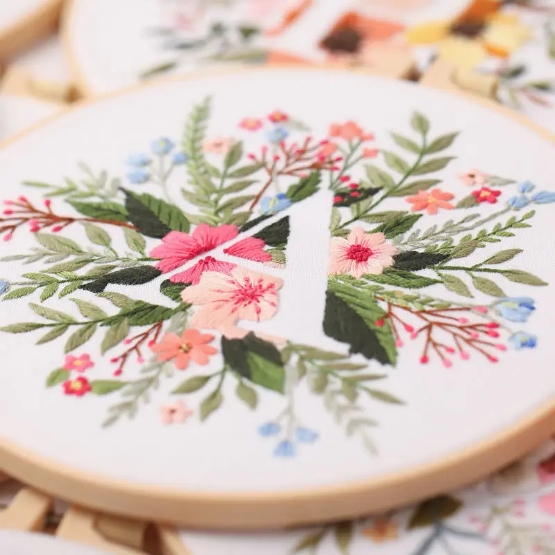 Embroidery Kit for Christmas DIY Wreath Printed Pattern Flower Cross Stitch Set Needlework Hoop Handmade Sewing Art Craft Kit