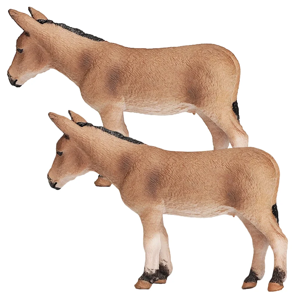 

2 Pcs Small Simulated Donkey Toddler Animals Plastic Toy Figures Standing Model