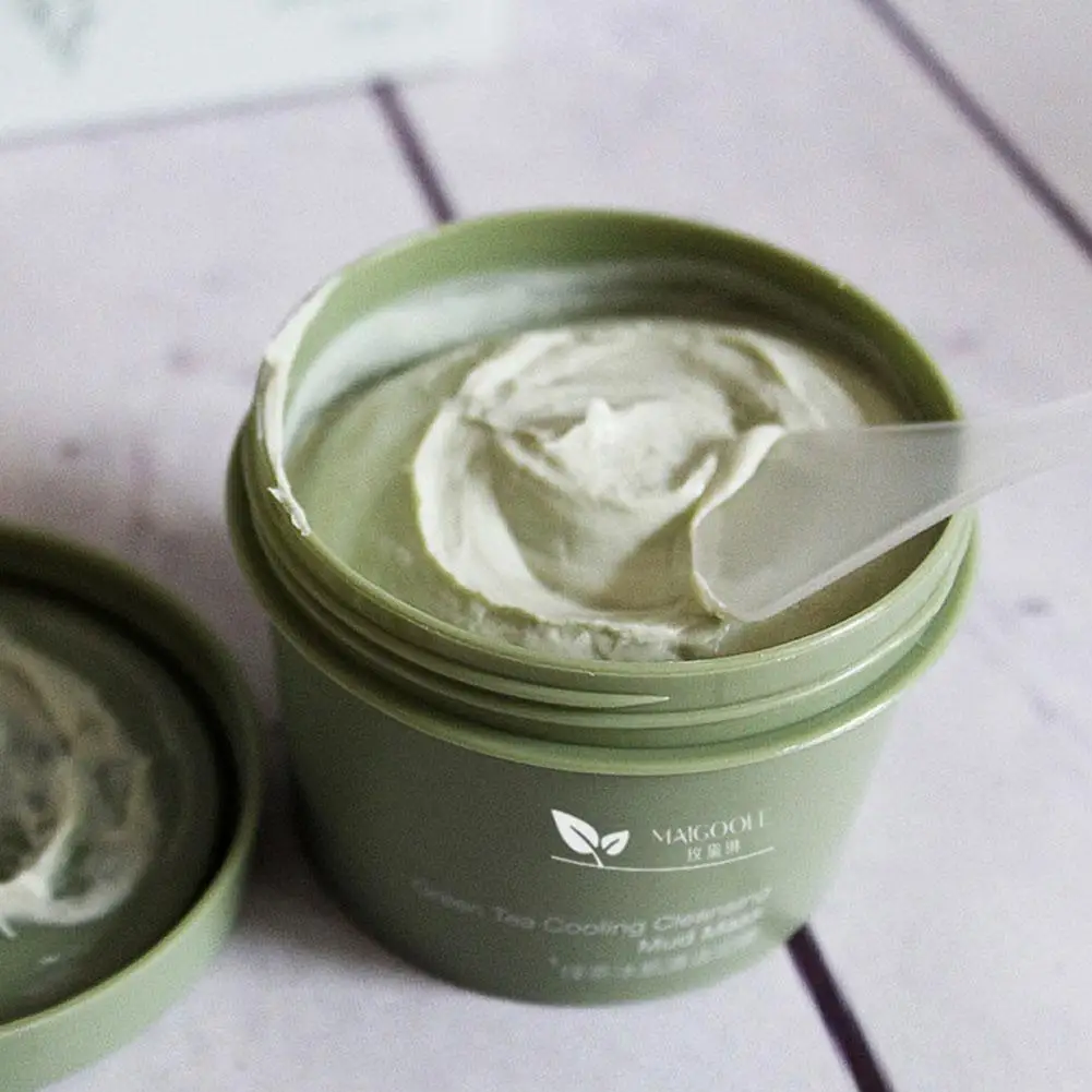 100 جرام كفاءة تنظيف تطبيق قناع طمي مرونة ترطيب عميق تقلص المسام حب الشباب الشاي الأخضر التبريد التطهير قناع طمي الوجه