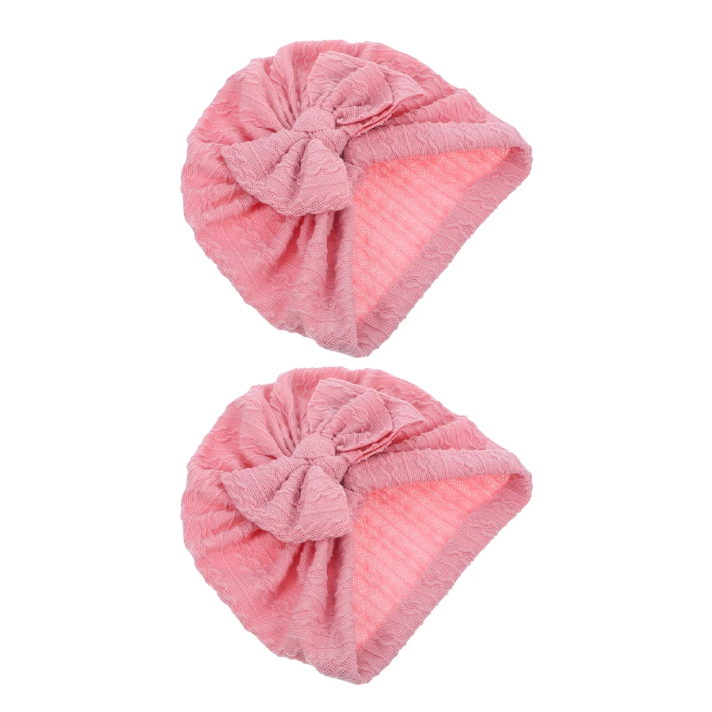 

2pcs Baby Girl Turban Hats Bow Design Soft Stretchy Bonnets Headwraps Adorable Shower Gifts Pink Newborn